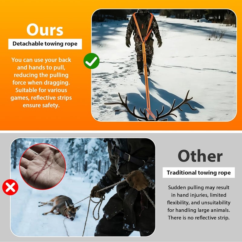 Vecacosic Deer Drag Strap And Harness Heavy Duty Safety Reflective Orange Deer Dragging Rope with Widen and Extended Shoulder Pads, Hunting Accessories Gift for Hunters, 500lbs Load Capacity - Image 4
